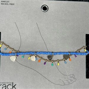 Nordstrom Rack Blue Beaded Anklet with Multicolored Charms